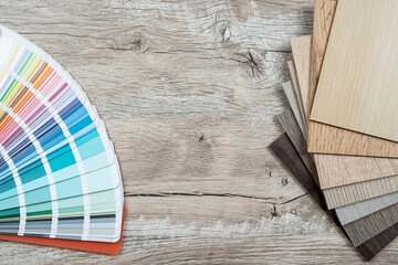 Closeup natural  laminate wood color swatches background