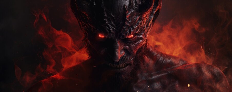 The Temptation: Digital Art Portrait of the Devil in Hell, A Nightmare of Lucifer and Satan, 666