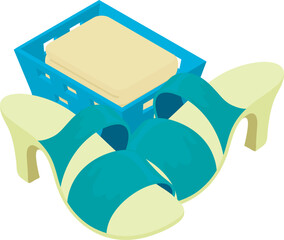 Women footwear icon isometric vector. Women heeled sandal and laundry container. Summer footwear