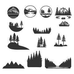 mountain silhouette icon symbol icon vector set for  adventure logo
