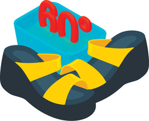 Women footgear icon isometric vector. Yellow women heeled sandal and water basin. Summer footwear