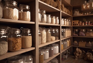 pantry with storage shelves