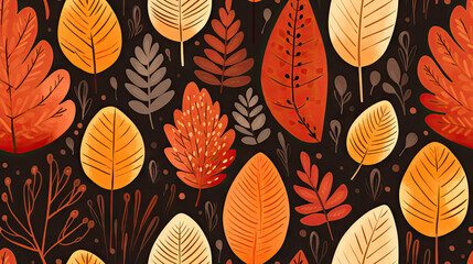 Whimsical Fall Colors and Textures Digital Painting. Seamless tileable pattern. Generative AI.