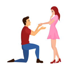 Man making marriage proposal. Couple engagement, lovely partners vector illustration