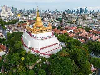 Aerial view temple of the Golden Mount The sacred temple of Golden Mount also known as Wat Saket