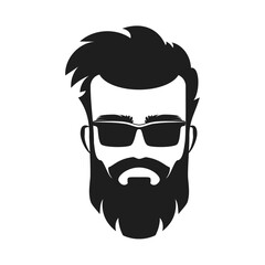 Bearded man with sunglasses barbershop. Hairdresser logo, stylish haircut emblem vector illustration