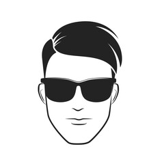 Cool stylish male head barbershop logo. Trendy hairdresser emblem vector illustration