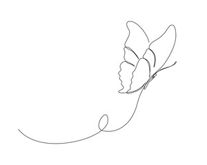 Continuous one line drawing of flying butterfly. Butterfly outline vector illustration. Editable stroke.