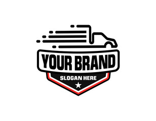 Shipping fast delivery truck with clock. Online delivery service. Express delivery, quick move. Fast shipping truck for apps and websites. Line cargo van moving fast