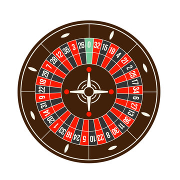 European roulette wheel in brown and white, isolated on white. Casino roulette wheel simplified 2d vector image. 