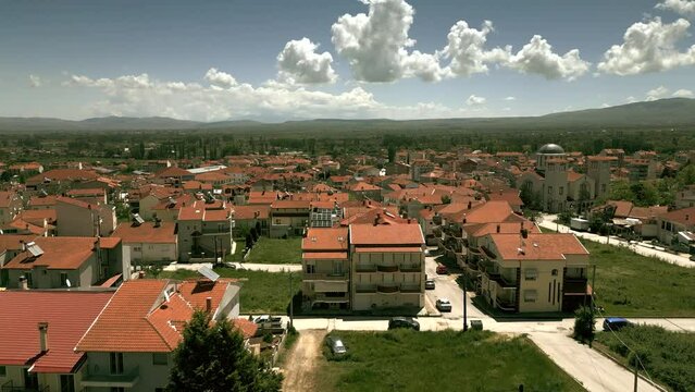 Aerila view of the town of Florina in the mountainous northwestern Macedonia, Greece