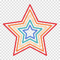 Colorful rating star in retro style on a transparent background. Feedback concept for mobile app or website. Quality shape design. Vector illustratio
