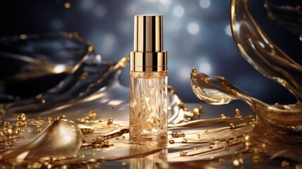 Face serum with a golden dropper