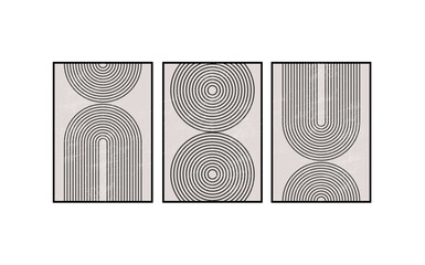 set of 3 geometric decorative arts lines, circles, half moons, printable poster, boho chic lines black and white