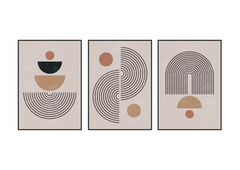 set of 3 geometric decorative arts lines, circles, half moons, printable poster, boho chic
