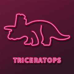 triceratops neon sign, modern glowing banner design, colorful modern design trend on black background. Vector illustration. © Oleh