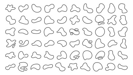 Fototapeta premium Outline blob shapes, fluid or liquid round abstract elements. Black simple blotch water forms. Vector illustration. Big set shapes.