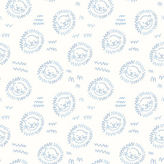 Beautiful kids vector seamless pattern with cute hand drawn lion faces. Children stock illustratrion.
