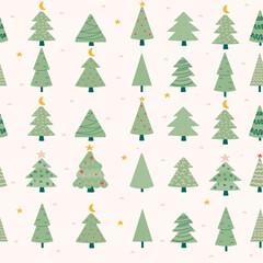 Seamless pattern of Christmas hand drawn Christmas trees