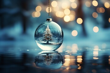 Fototapeta na wymiar Glass Christmas or New Year ball. Merry christmas and happy new year concept.