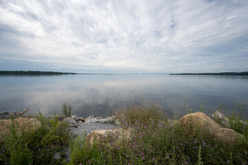 View of the Lake Champlain from the side of Highway 2 east of South Hero in Vermont