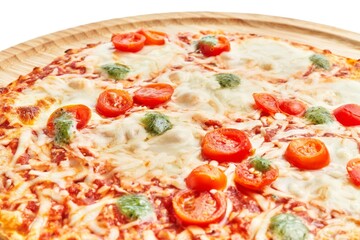  Delicious plate of caprese italian pizza over isolated white background