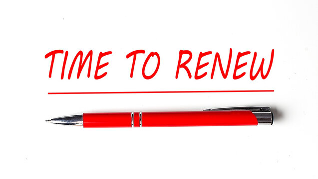 Text TIME TO RENEW with ped pen on the white background