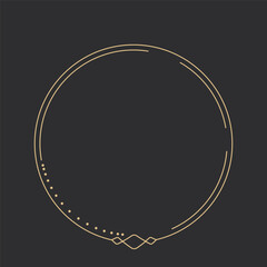 Golden celestial frame, border, arch line art esoteric minimal decoration with sparkles isolated on dark background.