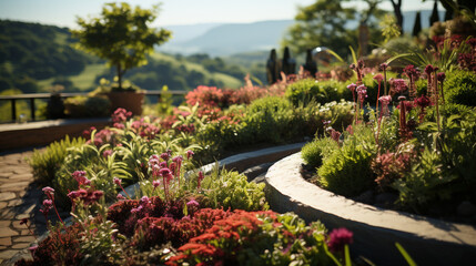 Herb garden design in sunlight.