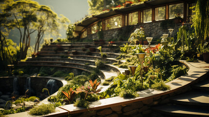 Herb garden design in sunlight.