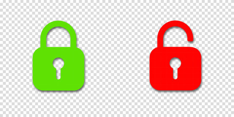Lock and unlock padlock icons. Vector sign illustration. Clipart on a transparent background.