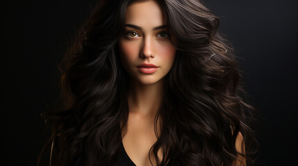 Naklejka premium Beautiful woman in long black hair.