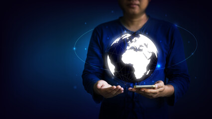 Big data digital global over businessman hand with smartphone.
