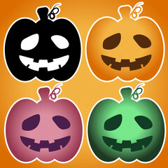 pumpkin stickers in different colors, halloween, set