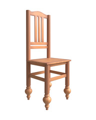 3d wooden chair on white background, 3d furniture rendered 