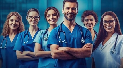 A photo of group of professional doctor and nurse with clean background - obrazy, fototapety, plakaty