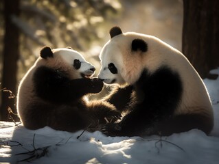 giant panda bear with baby