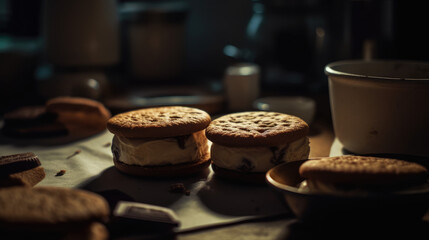 homemade ice cream sandwiches with cookies.
