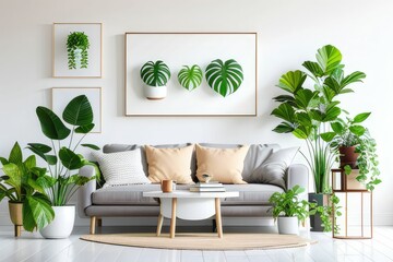 Cozy living room with plants and picture frame Generative AI 