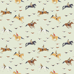 Horse hunting, seamless vector pattern