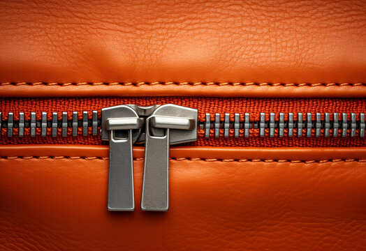 Close up zipper brown leather background, horizontal line, digital ai