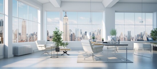 modern white interior workspace open plan clean clear cosy space for working office desigh ideas concept,ai generate