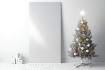 Print mockup in Loft apartment with Christmas tree
