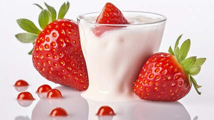 A Perfect Strawberry with Cream on White on a white background
