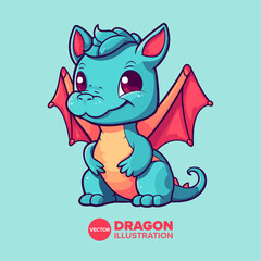 Infuse Cuteness: Uncover an Illustration Vector Graphic of a Cute Baby Little Dragon Cartoon in Kawaii Style, Ideal for Posters and Prints
