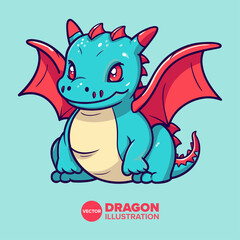 Cute Dragon Unleashed: Kawaii-Style Vector Cartoon Graphic for Posters, Cards, Decor, and Prints
