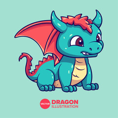 Printed Perfection: Elevate Your Creations with an Illustration Vector Graphic of a Cute Baby Little Dragon Cartoon in Kawaii Style