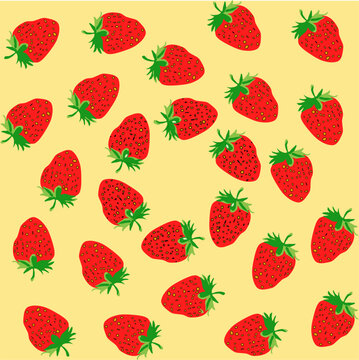 Strawberry fruit background vector design with yellow background