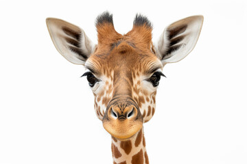 a giraffe with a very big nose and a white background