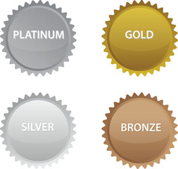 platinum, gold, silver, and bronze scalable 3D vector icons - badges design